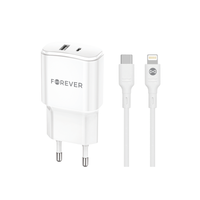 Forever ładowarka sieciowa PD QC TC-01-20AC 1x USB-C 1x USB 20W biała + kabel USB-C - Lightning 20W