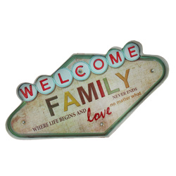 Forever Light Znak Metalowy RETRO LED Welcome Family