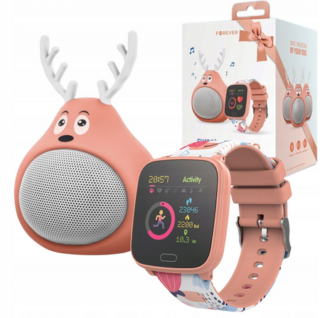 Zestaw Forever smartwatch IGO JW-100 + Głośnik Sweet Animal Deer ABS-100 pomarańczowy