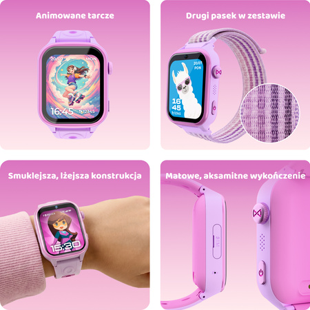 Smartwatch dziecięcy AI Forever Besti KW-540 GPS WiFi 4G IPS – Inteligentny zegarek dla dzieci z lokalizatorem, rozmowami wideo i przyciskiem SOS Różowy