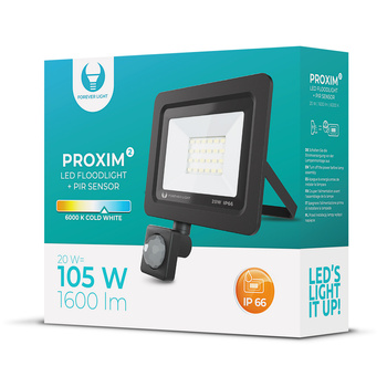 Naświetlacz LED PROXIM II 20W |6000K| PIR IP66 Forever Light