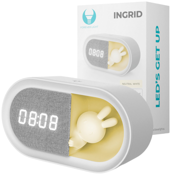 Budzik z nocnym króliczkiem LED PURE FNL-05 INGRID biały podłużny Forever Light