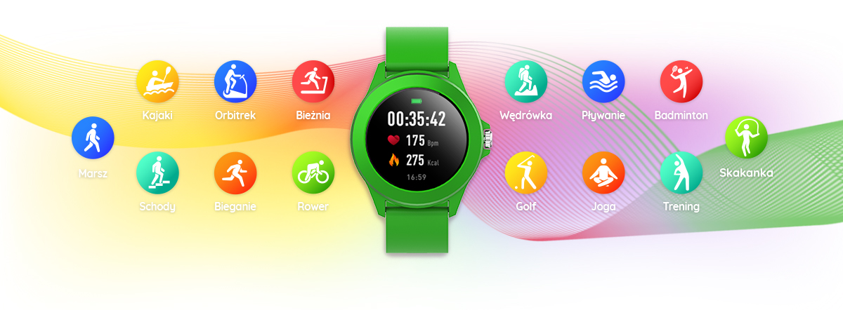 Zielony sportowy smartwatch Colorum