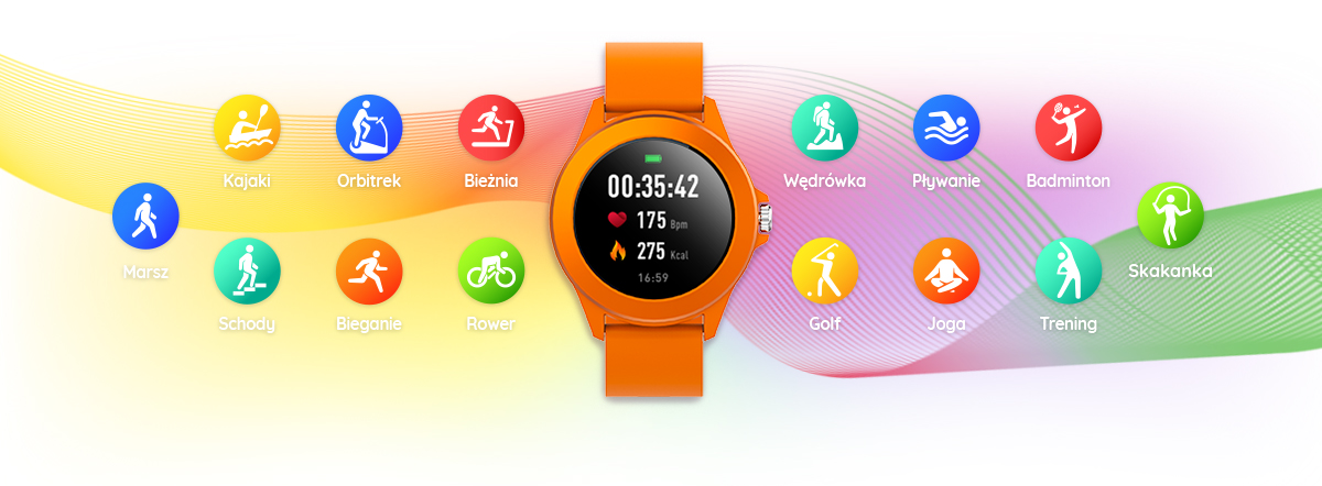 Pomarańczowy sportowy smartwatch Colorum