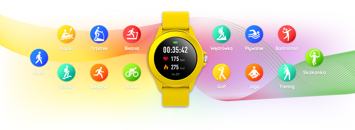 Żółty sportowy smartwatch Colorum
